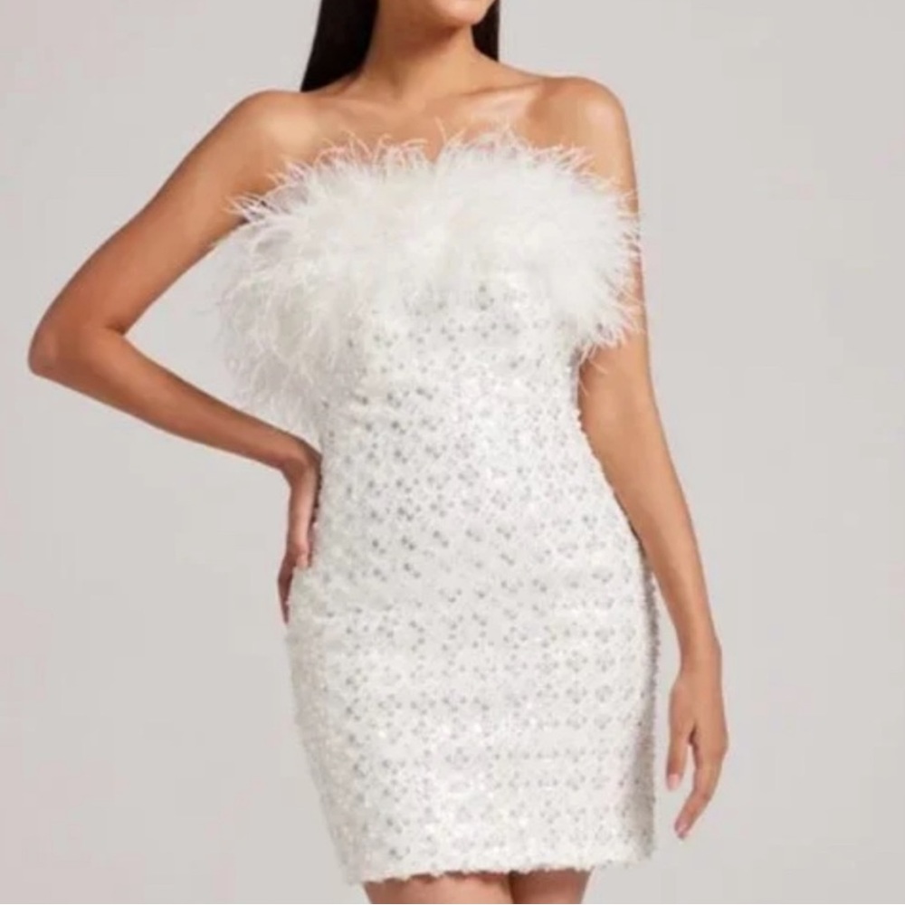 NADINE MERABI White Feather Mini Dress